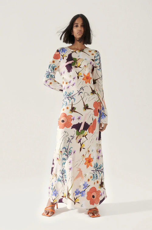 Full Sleeve Bias Dress Hazlenut Lost Flowers