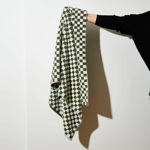 Bath Towel in Olive Green Check