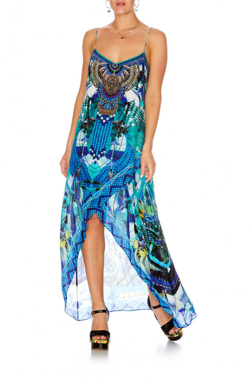 Shoestring Double Layer Dress- Amazon Azure