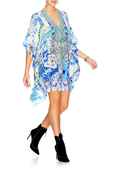 Short Lace Up Kaftan- Porcelain Paradise