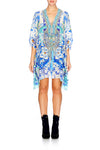 Short Lace Up Kaftan- Porcelain Paradise