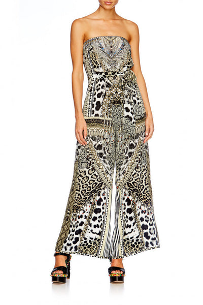 Tie Waist Strapless Jumpsuit- Animal Instinct