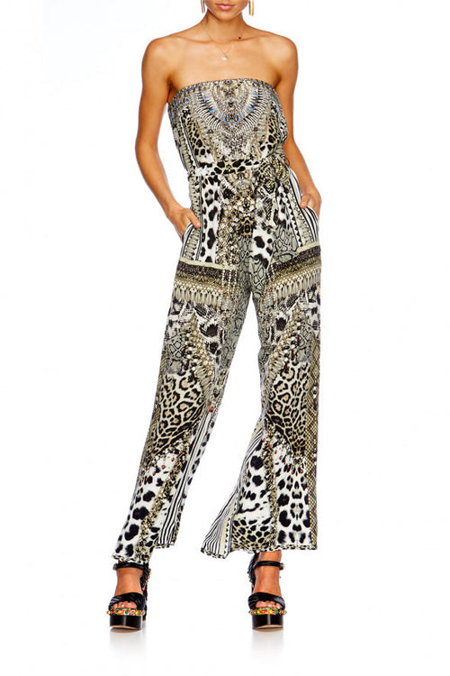 Tie Waist Strapless Jumpsuit- Animal Instinct