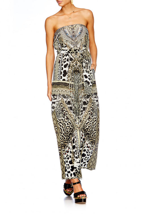 Tie Waist Strapless Jumpsuit- Animal Instinct