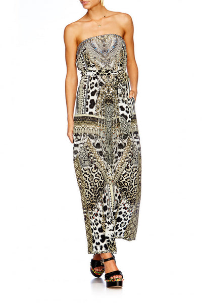 Tie Waist Strapless Jumpsuit- Animal Instinct