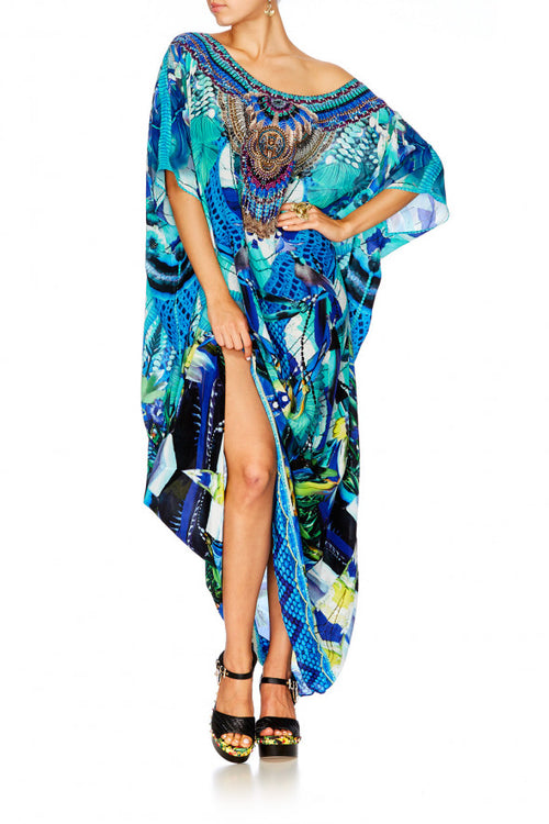 Round Neck Kaftan- Amazon Azure