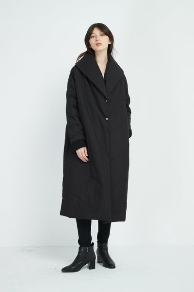 Heavy Padded Long Coat- Black