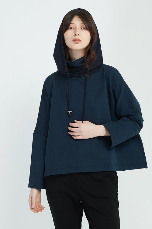 Oversized Contrast Hood Jumper- Navy