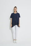 Pleated Hem Tee- Navy