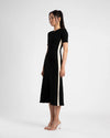 MIDI A LINE DRESS WITH SHORT SLEEVE - BLACK/CREAM STRIPE